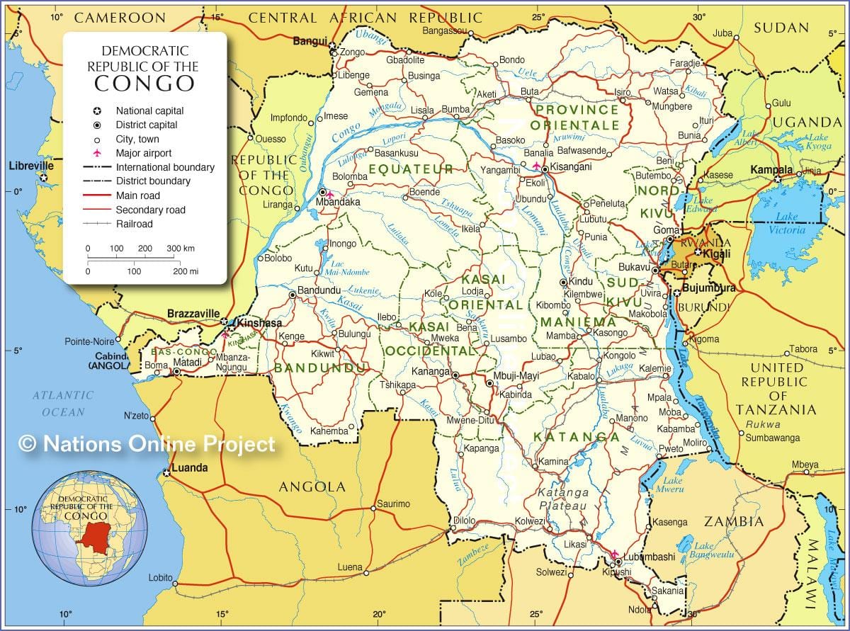 地図のコンゴ民主共和国